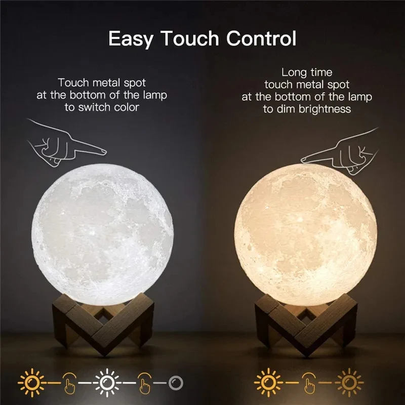 3D printed moon ornament rechargeable 2-color touch moon ornament home bedroom decoration birthday gift