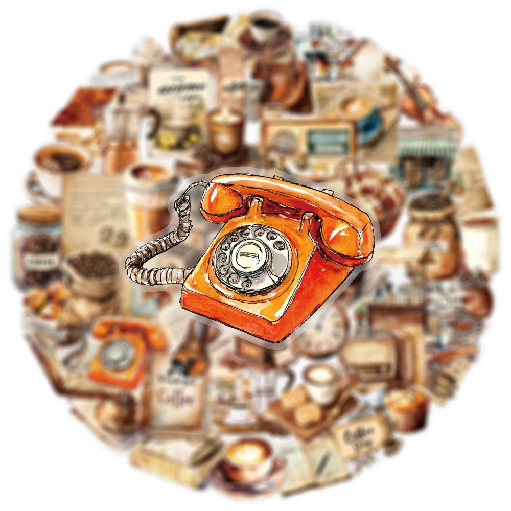 

10/30/50pcs Transparent Retro Coffee Letter Cartoon Stickers Coffee Bean Aesthetic Decal for Scrapbook Guitar Laptop PET Sticker