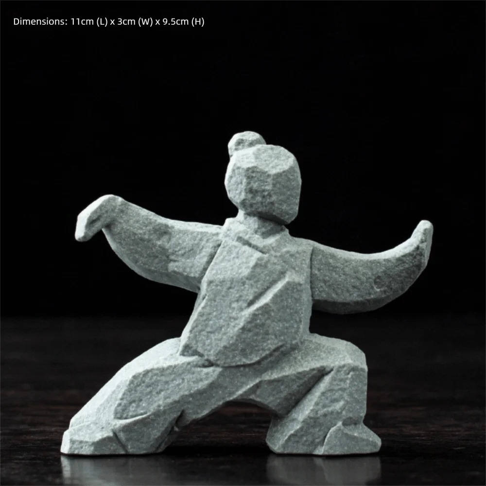 Chinese Style Tai Chi Kung Fu Statue Artificial Stone Handmade Kung Fu Character Ornament Heavy-duty Natural Tea Pet Figurine