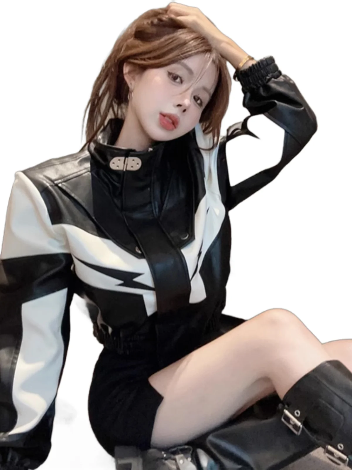 Giacca da Motociclista da Donna in Pelle PU di Alta Qualità, Stile Casual, con Chiusura a Cerniera, per la Primavera