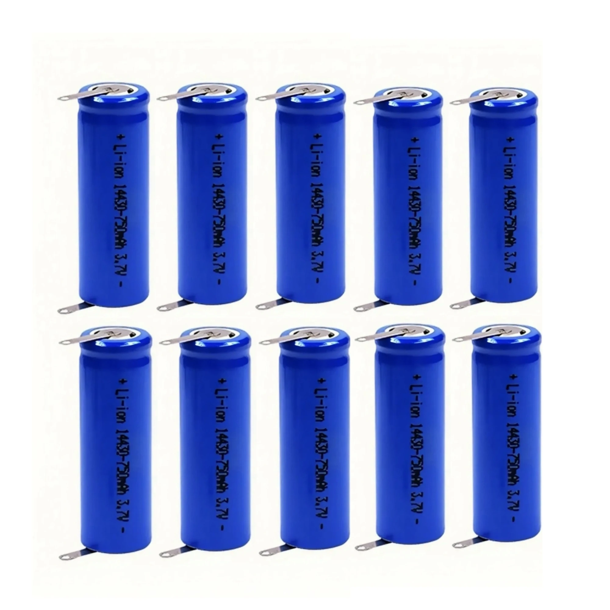 10PCS 14430 3.7V 750mAh Rechargeable Lithium Battery with solder tabs for Flashlight  Shaver Lighting fixtures Backup Power Fans