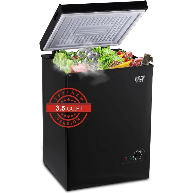 فريزر الصدر 3.5 قدم مكعب صغير 7 تروس للتحكم في درجة الحرارة، فريزر عميق مدمج مع باب مفتوح علوي وسلة تخزين قابلة للإزالة