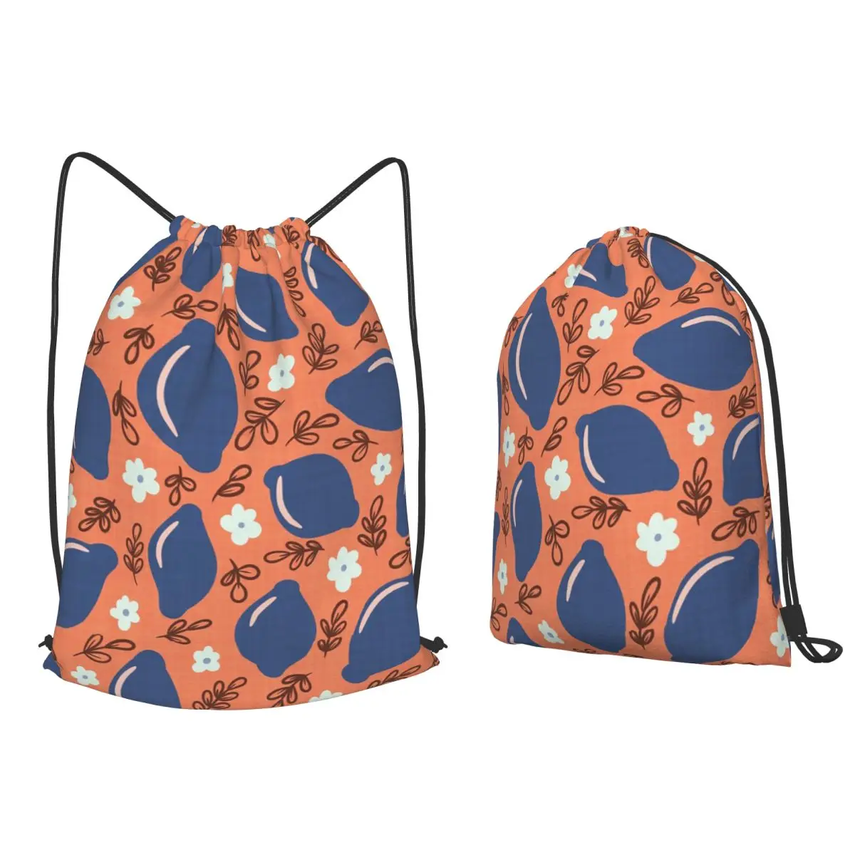 Navy Lemons, White Flowers And Brown Leaves Backpacks Fashion Drawstring Bags Sundries Bag Book Bags for Man Woman Students