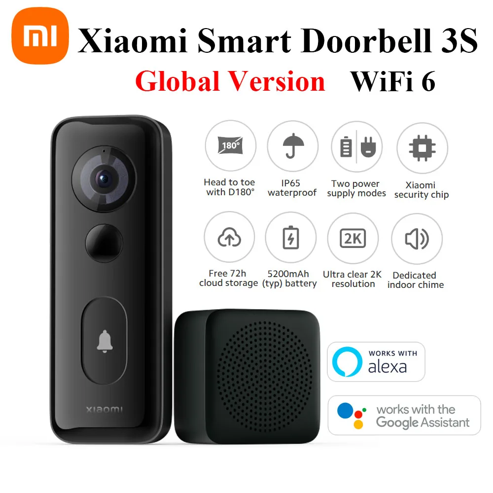 

Global Version Xiaomi Smart Doorbell 3S 2K Ultra HD Night Vision Video Doorbell AI Human Recognition Work with Mi home APP
