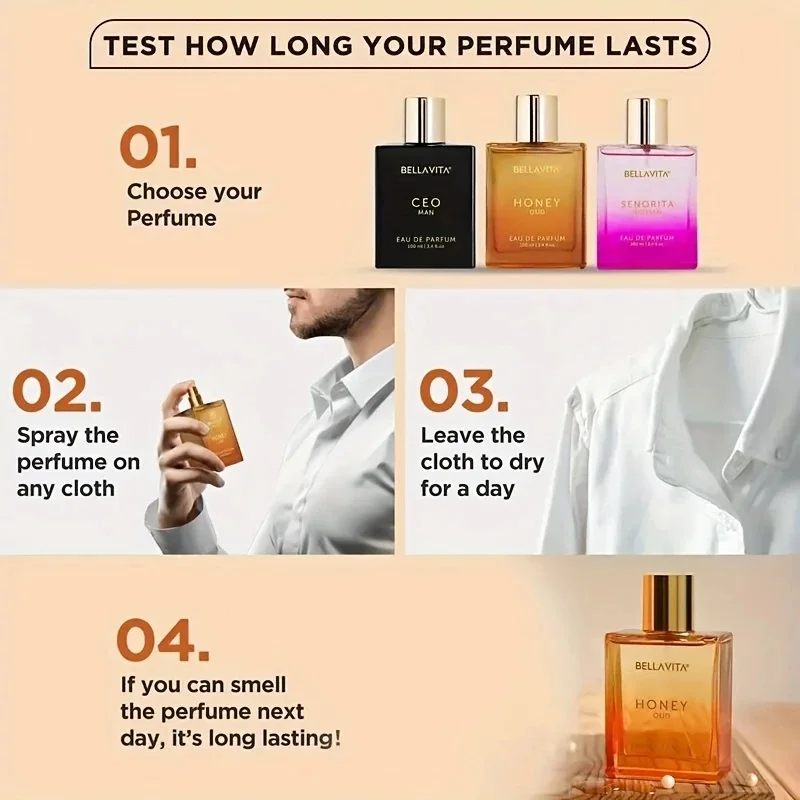 عطر BELLAVITA Honey Ode - عطر أنيق ومتين للرجال، مناسب للارتداء اليومي والمناسبات الخاصة، خالي من الكحول،