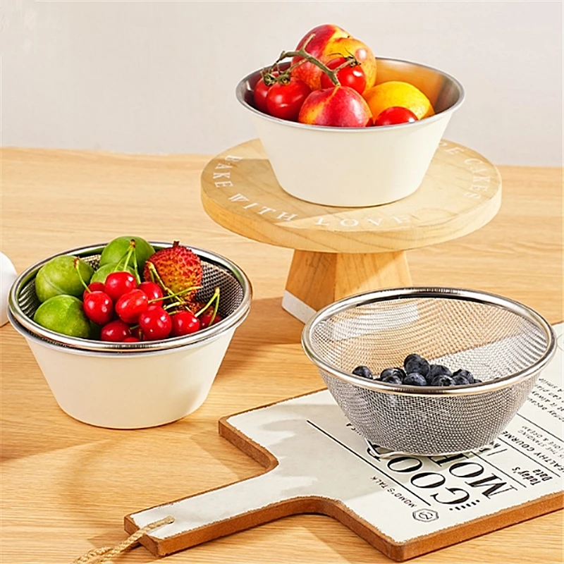 

Mesh Strainer Colander Stainless Steel Colander Set Vegetables Fruit Washing Basket Sieve Bowl Mixing Mesh Set Kitchenware