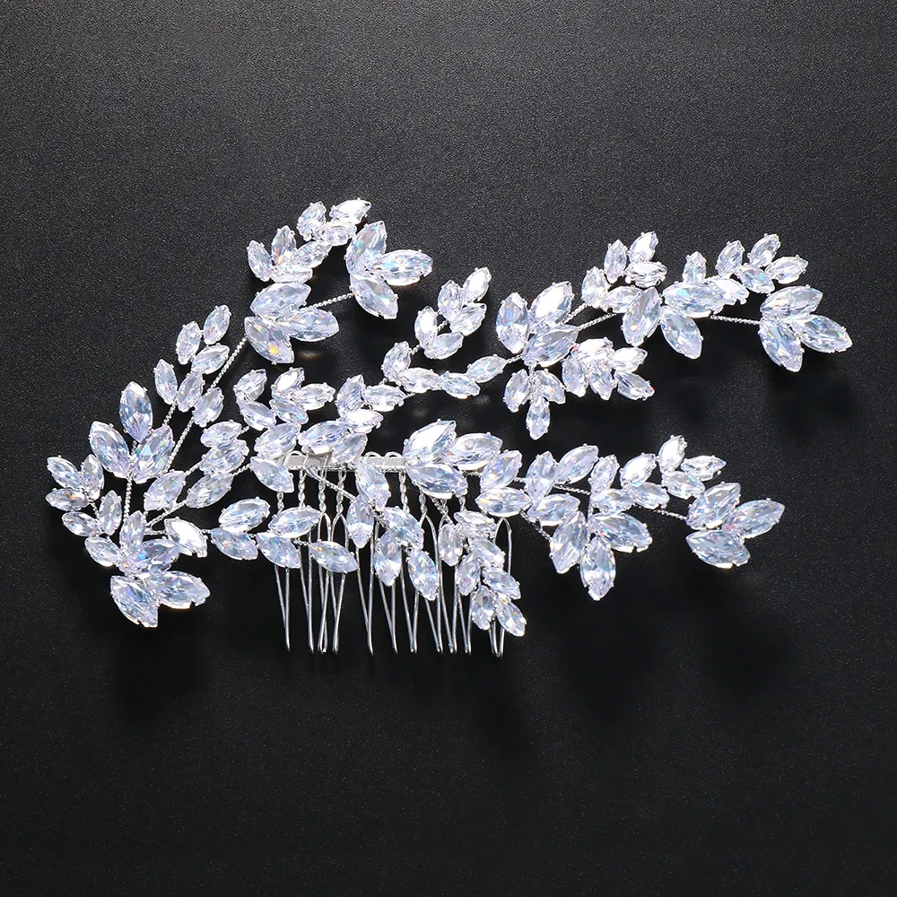 Fashion Leaves Zircon Bridal Hair Comb Birthday Hair Accessories Luxury Jewelry Baroque Crystal Wedding Headband for Women