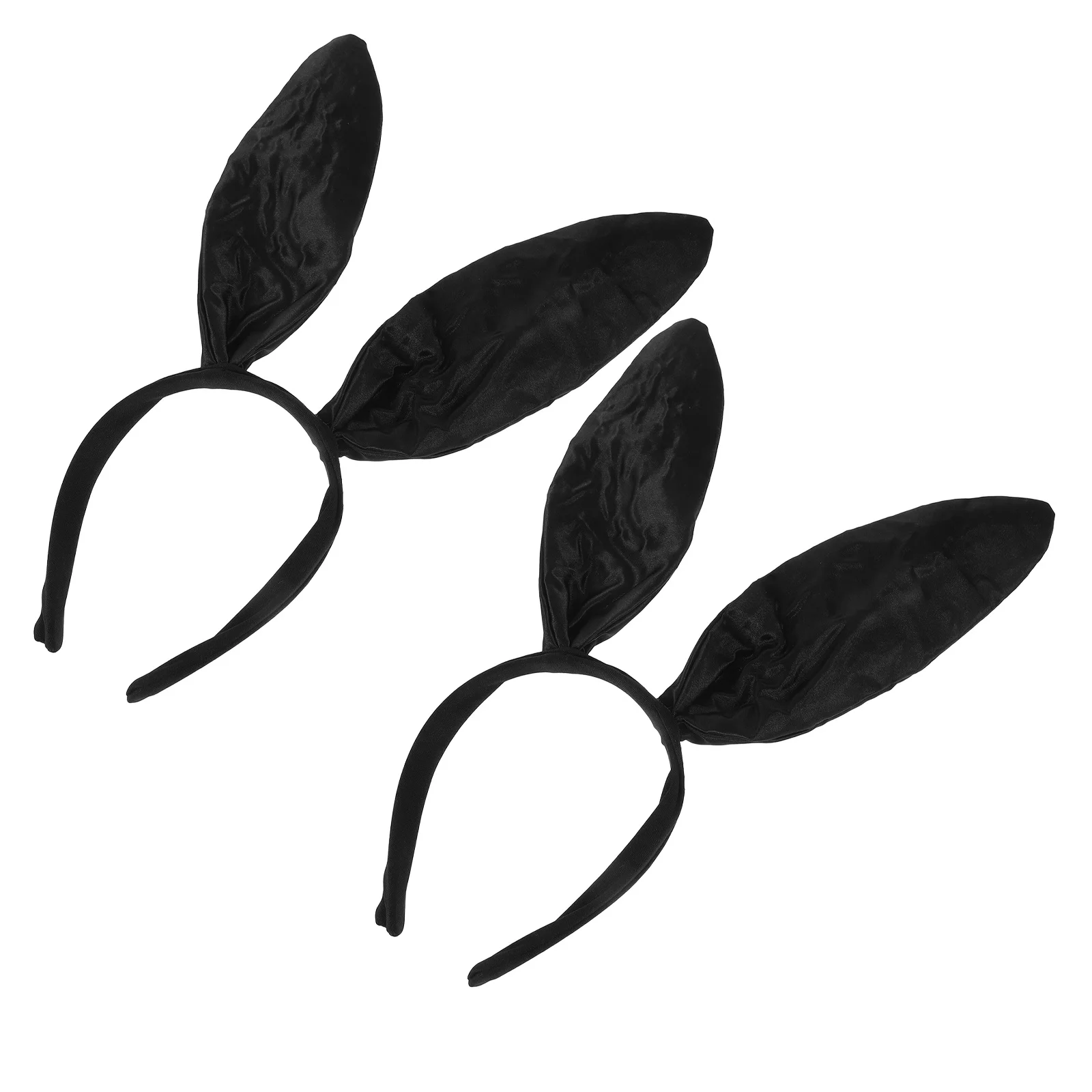 

2Pcs Black Satin Bunny Ear Headbands Rabbit Hairbands Party Cosplay Hair Accessories for Women Rabbit Headbands