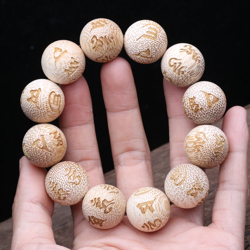 Tibetan Buddhism Bamboo Bracelet Beaded Six-Character Mantra Men\'s Jewelry Bracelet Elastic Bamboo Bead Bracelet