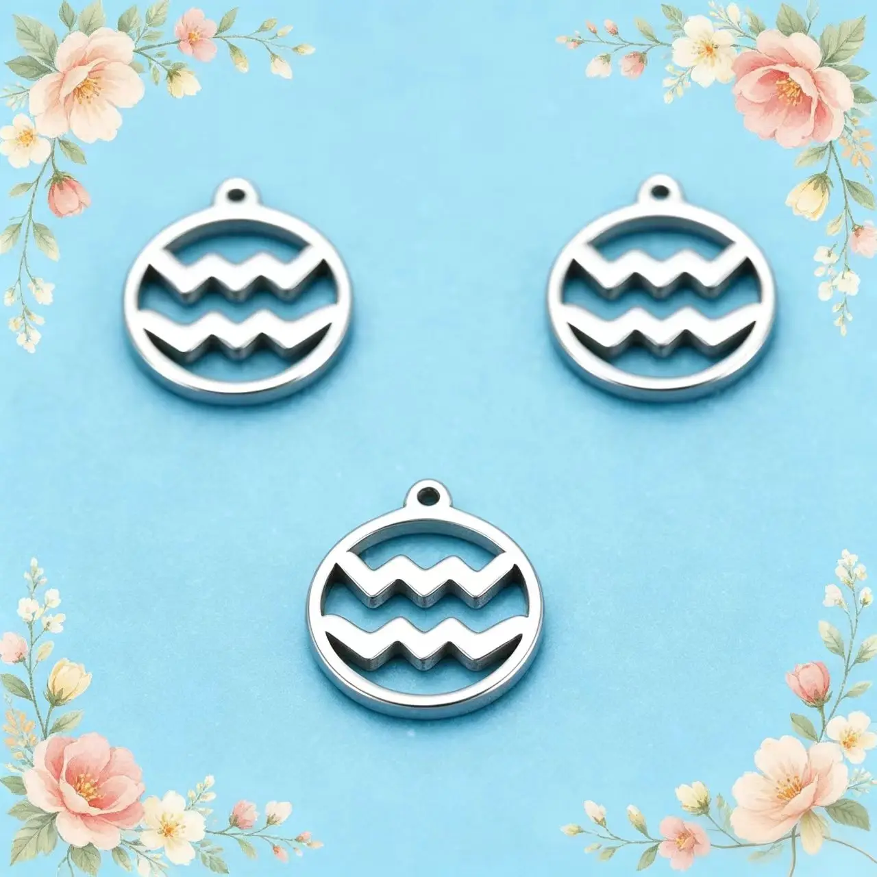 12Pcs/Lot Zodiac Floating Charms Stainless Steel Gemini Aries Libra Taurus Twelve Constellation Pendant for Jewelry Making