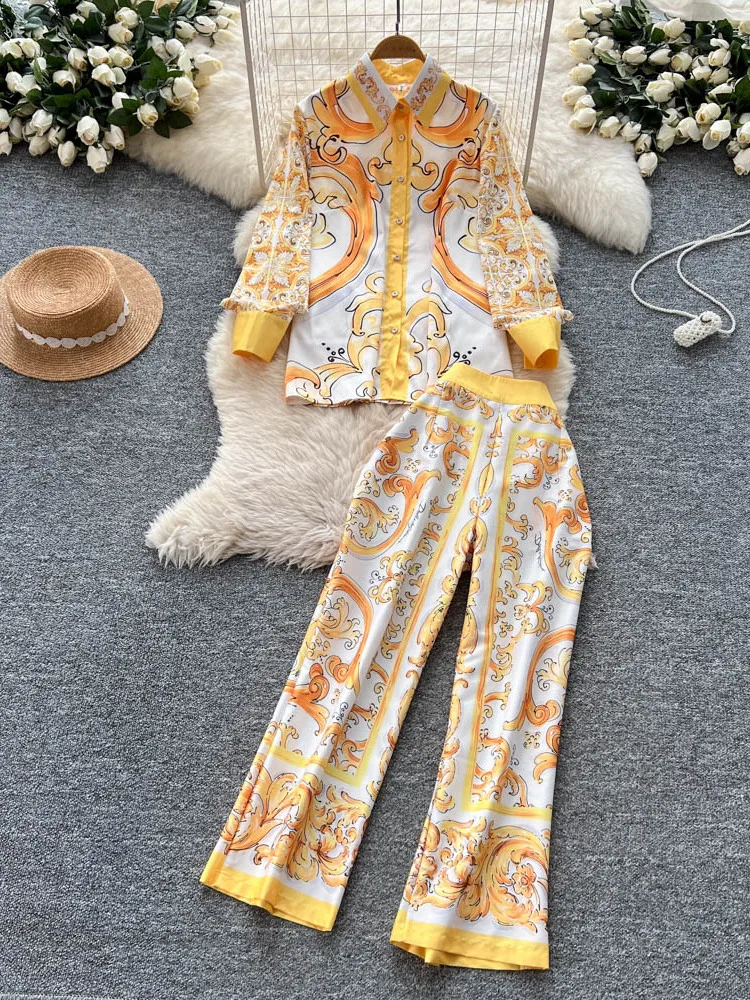 Moda solta manga longa cintura alta calças de perna reta csa fena vintage casual conjunto e impro conjunto