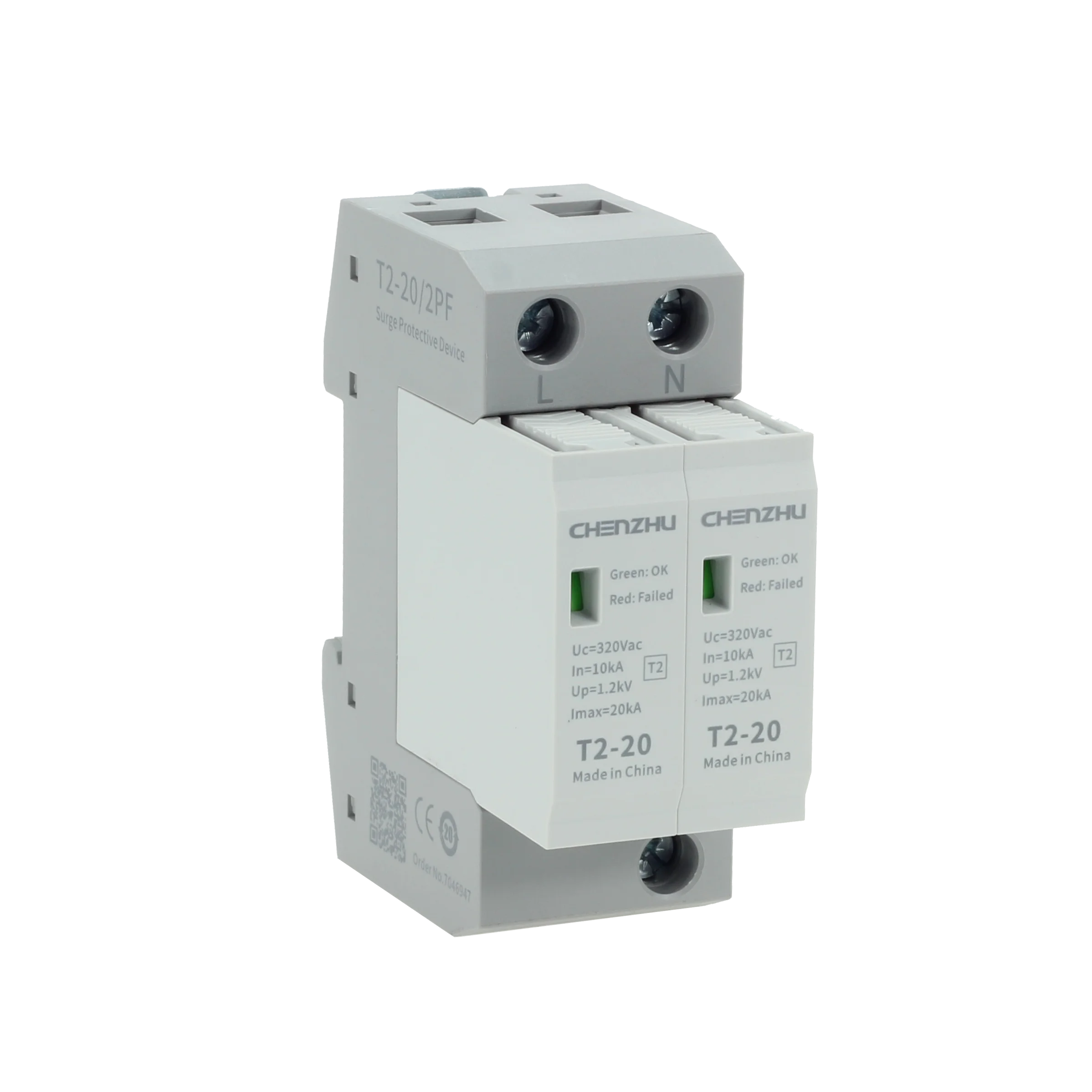 

Новый устройство защиты от перенапряжения и грозоотводчик Shanghai Chenzhu T2-20/2P 2026 года для защиты от гроз