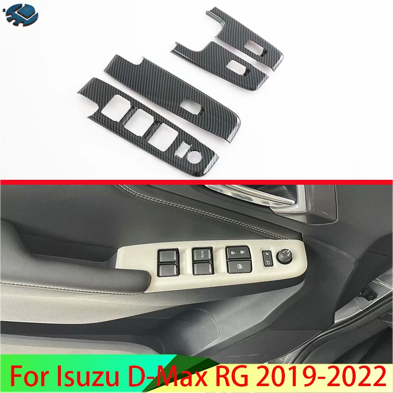 For Isuzu D-Max RG 2019-2022 2020 Car Accessories Carbon Fiber Style Door Window Armrest Cover Switch Panel Trim Molding Garnish
