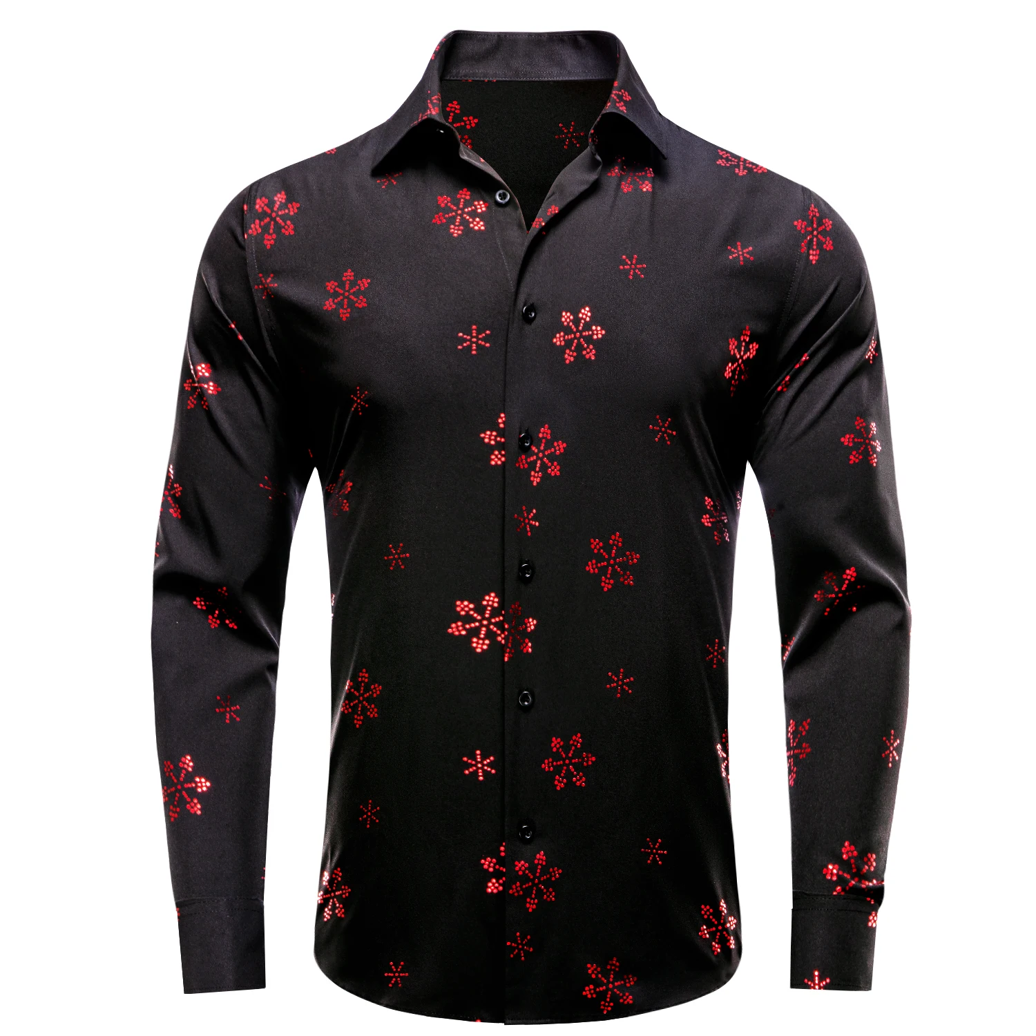 Men's snowflake red green and blue gold-foil formal collared shirt for dates parties Christmas camisa de hombre
