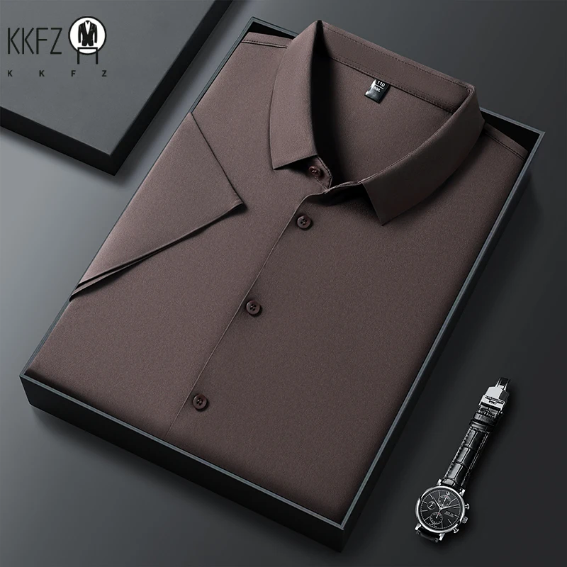 New Men's Business Casual Solid Color Short Sleeved Shirt for Summer Fashion No Ironing Comfortable and Versatile Top