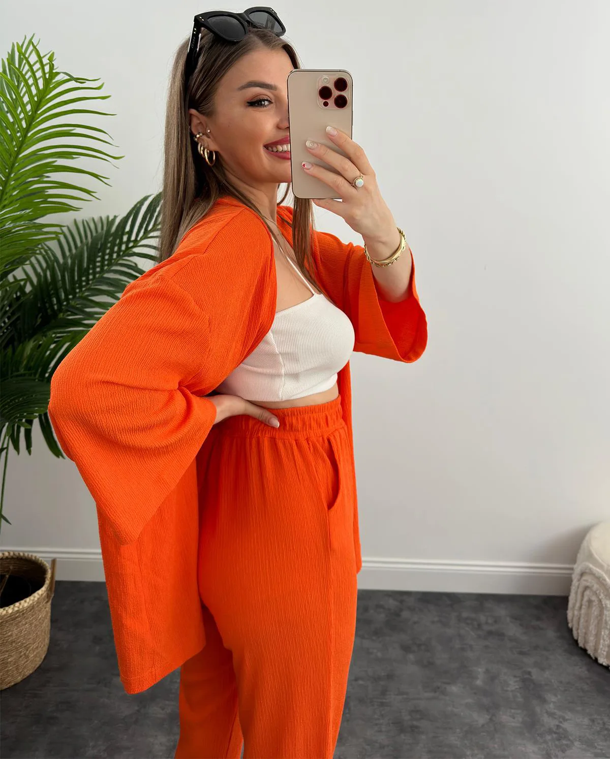 2024 Womans Home Suit Autumn Loose Sleepwear Two-piece Women's Flare Long Sleeved Cardigan + Pleated Wide Leg Pants Suit Ladies