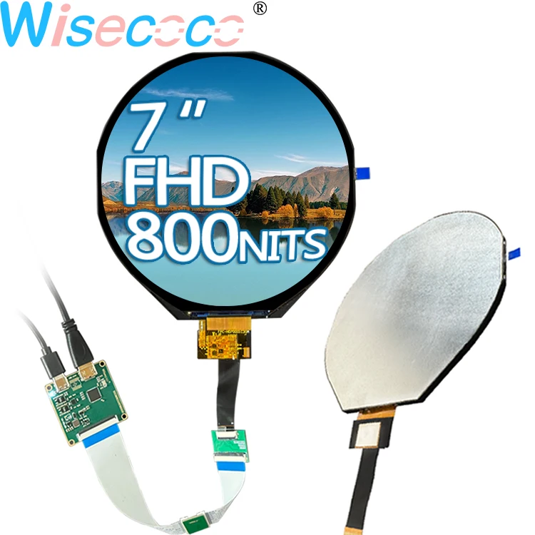 7 Inch 800 Nits Round Display 1080*1080 IPS LCD High Brightness Sunlight Readable Circular Screen MIPI Controller Board