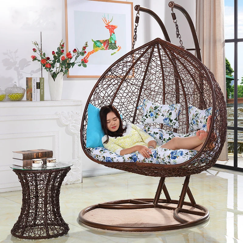 Double Strong Metal Frame Outdoor Hammock Garden Swing Bed Rattan Hanging Egg Chair Patio Swing