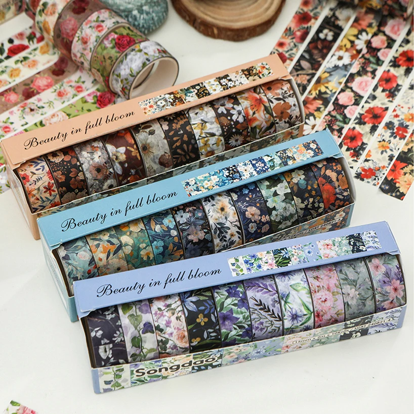 10 Rolls Retro Bloemen Washi Tapes Scrapbooking Benodigdheden Washi Tape Cinta Adhesiva Decorativa Planten Dagboek Decoratie Washitape