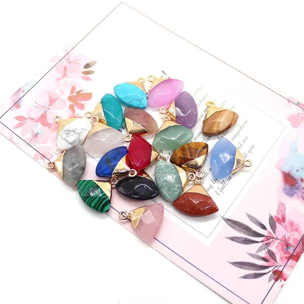 

Exquisite Natural Stone Faceted Malachite Crystal Fan-Shaped Pendant 18x19mm Electroplated Single-Hole Design DIY Accessories