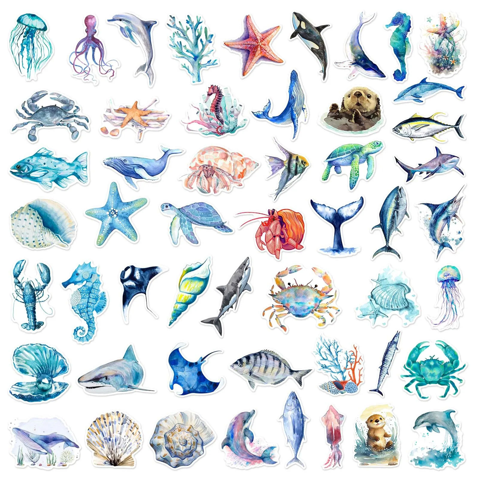 10/25/50pcs Aesthetic Mixed Ocean Life Stickers for DIY Stationery Suitcase Water Bottle Phone Laptop Skateboard Scrapbooking