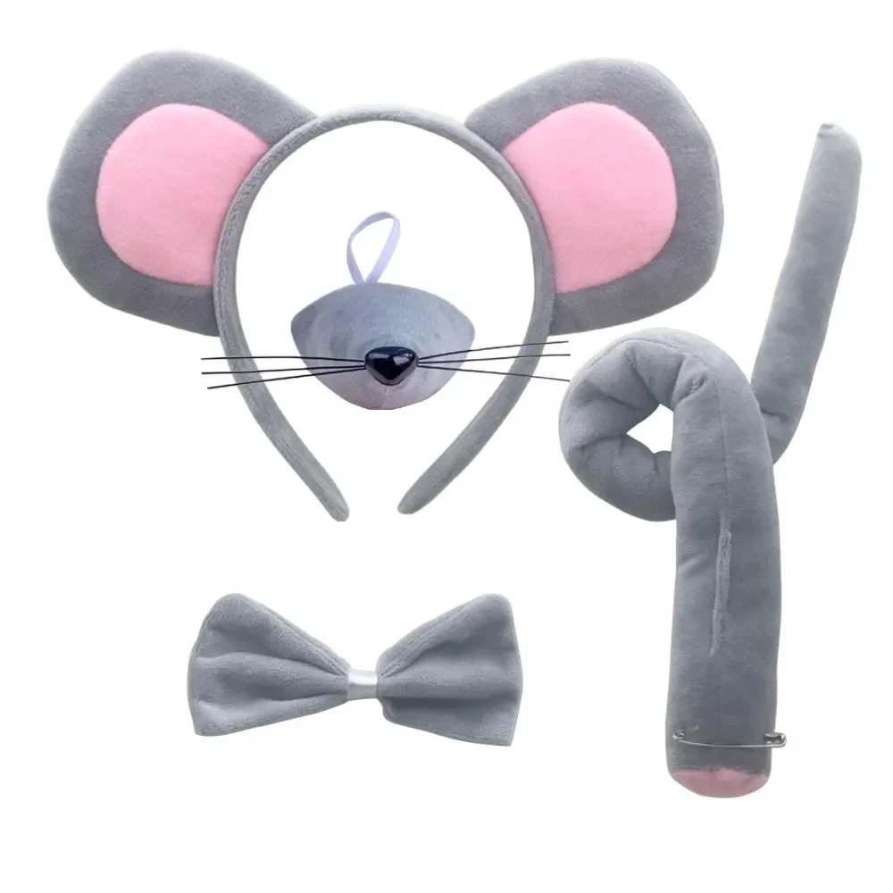 Mouse Costume Set Ears Headband Nose Tail and Bow Tie Animal Fancy Dress Kit Party Accessories Halloween Birthday