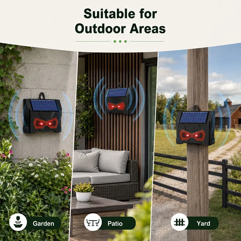Solar-Tiervertreiber mit LED-Blinklicht und Ultraschall zur Abwehr von Vögeln, Hunden, Füchsen und Mäusen für Hof, Garten und Farm – Detail 4