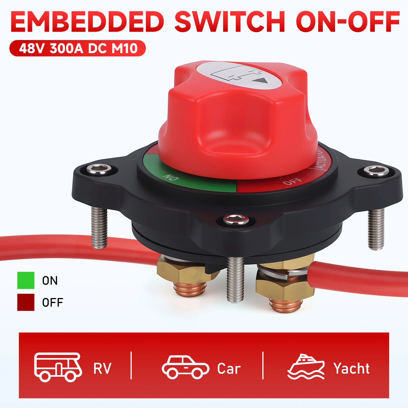 Nouveau 12-48V M10 interrupteur de déconnexion de batterie de voiture 2 positions 300A interrupteur de batterie Marine interrupteur de coupure de batterie en cuivre pour camion de bateau