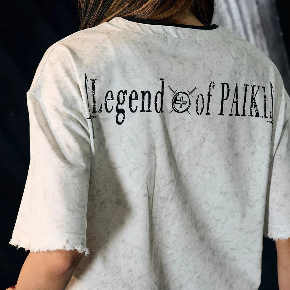 2025 Gothic Men's and Women's Fake Two Piece Loose T-Shirt Women's Street Printed Loose Y2K Aesthetic Punk Zipper 2000S Top