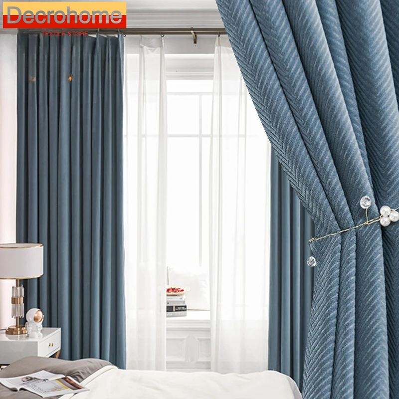 Nordic Mink Velvet Laminated Blackout Simple European Modern Chinese Style Curtains for Living Dining Room Bedroom