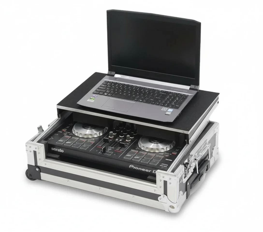 

ATA Flight Case, Heavy Duty Aluminum DJ Controller Case with Sliding Laptop Shelf, fit for Numark DJ Controllers, Equipment Case
