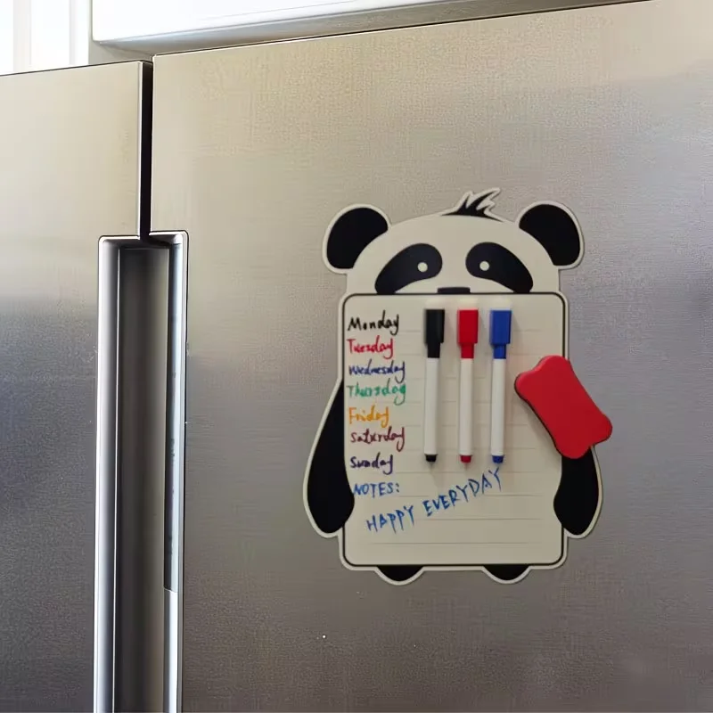 Cute Panda Magnetic Whiteboard, Erasable Fridge Note Board with 3 Markers & Eraser