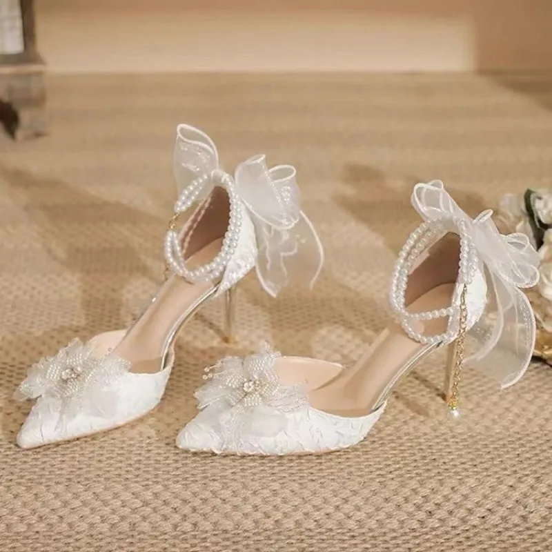 

Women Pumps Temperament Elegant High Heels Shoes Luxury Pearl Ankle Strap High Heels Shoes for Women Stiletto Heel Banquet Shoes