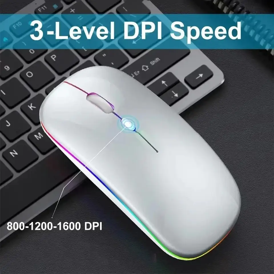 ماوس لاسلكي ثنائي الوضع 2.4G وماوس بلوتوث، ماوس ألعاب بإضاءة RGB خلفية، ماوس مريح قابل لإعادة الشحن لأجهزة الكمبيوتر المحمول والكمبيوتر اللوحي - 5