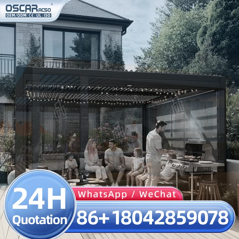 Retractable Glass Roof Pergola with Powder Coated Frame for Garden Patio Backyard Outdoor Shading Shelter pergola