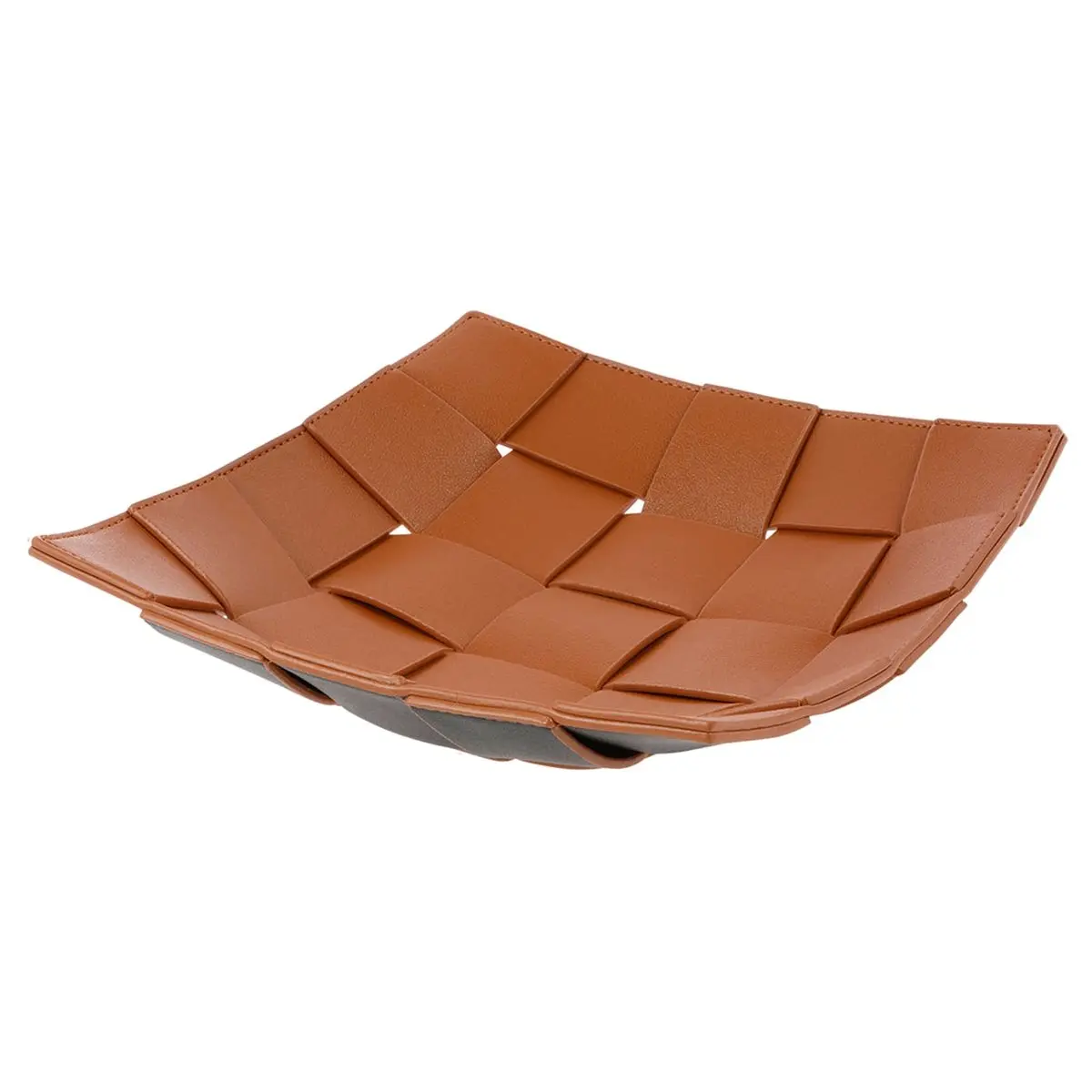 ABNH Valet PU Leather Key Holder Bowl Reversible Phone Wallet Coin Desktop Storage Tray Organizer Square Weave Nightstand