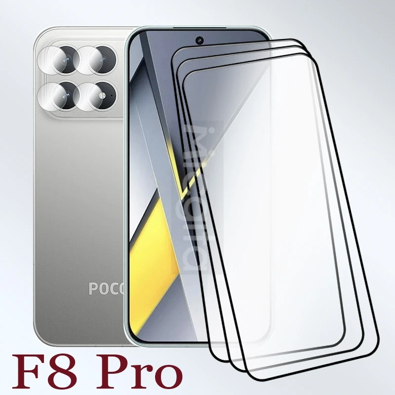 

3+3 For Xiaomi POCO F8 Pro Screen Protector 9H Anti-Scratch 6.59" Fingerprint unlocking Front Glass +Soft fiber lens film