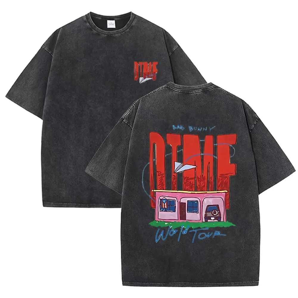 2026 Vintage Washed Beige T-Shirt Bad Bunny DTMF World Tour Grafik-Tee Unisex Casual Streetwear