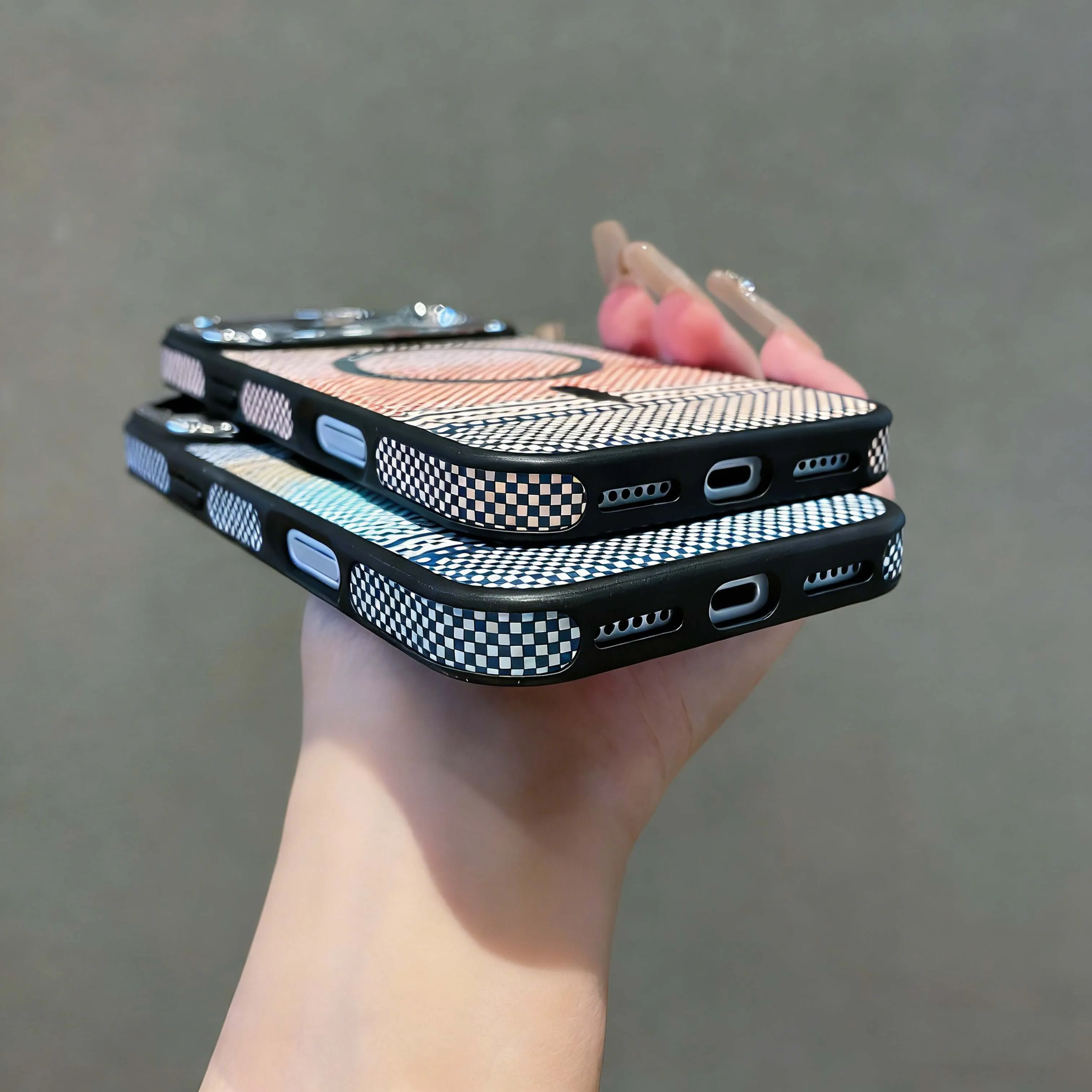 Carbon Fiber Striped Magnetic Charging Phone Case For Magsafe iPhone 17 Air 16 15 14 13 12 11 Pro Max Shockproof Colorful Cover - view 4