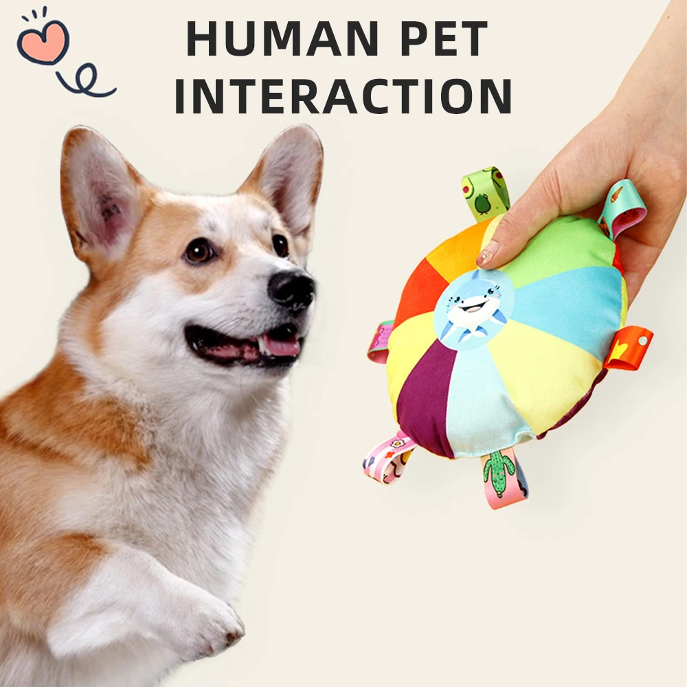 Dog Round Toy Bite Resistant Cartoon Plush Outdoor Interactive Training Games Pet Chewing Flying Discs Toys Bells Pet Supplies