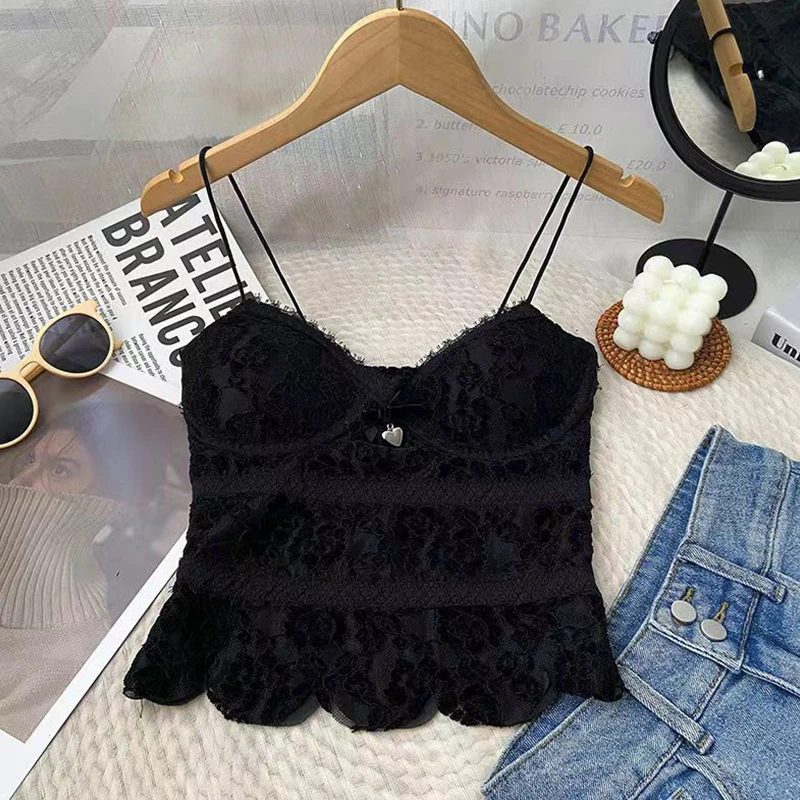 Camisole Top y2k Clothes Women Summer Lace Trim Deep V Neck Spaghetti Strap Sleeveless Elegant Slim Mini Vest 2000s Clothing