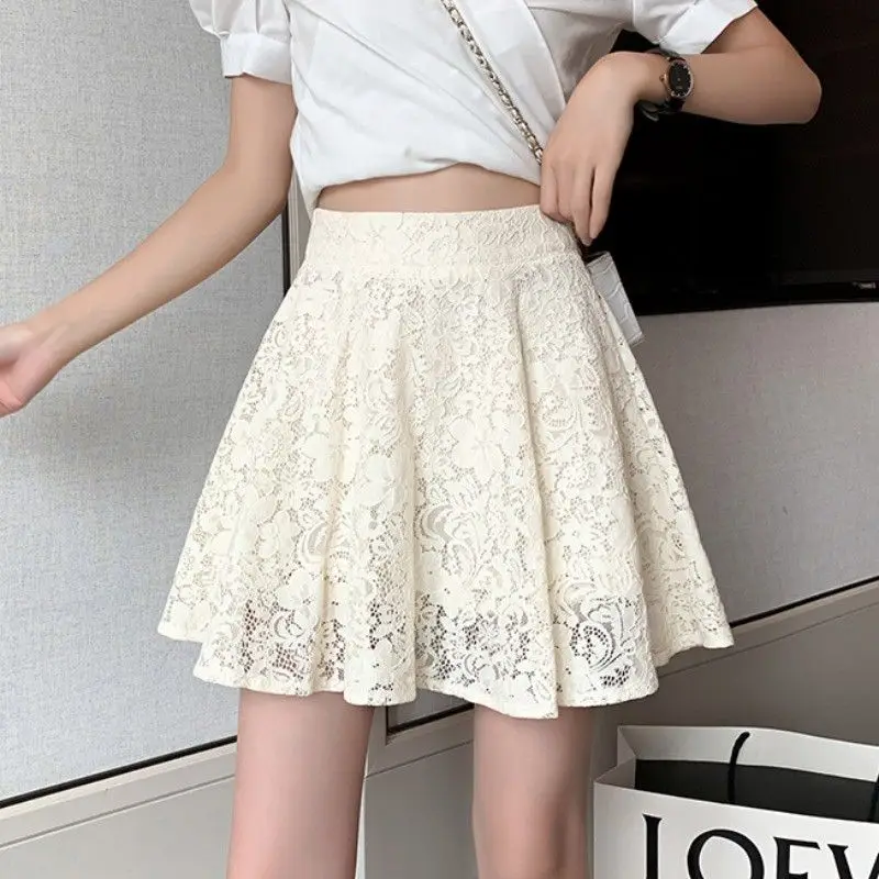 

2024 A-LINE Embroidery Lace Skirts Summer New Fashion Women Clothes Floral Mesh High Waist Jacquard Hollow Out Skirt C189