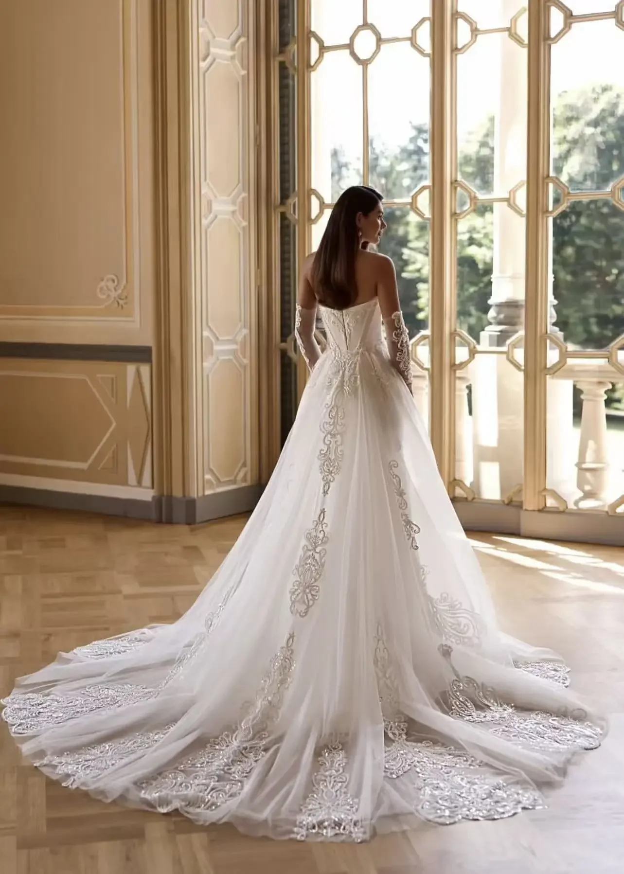 Customized Detachable 2 In 1 Mermaid Wedding Dress Lace Applique Bridal Gown Detachable Full sleeve Vestido De Novia