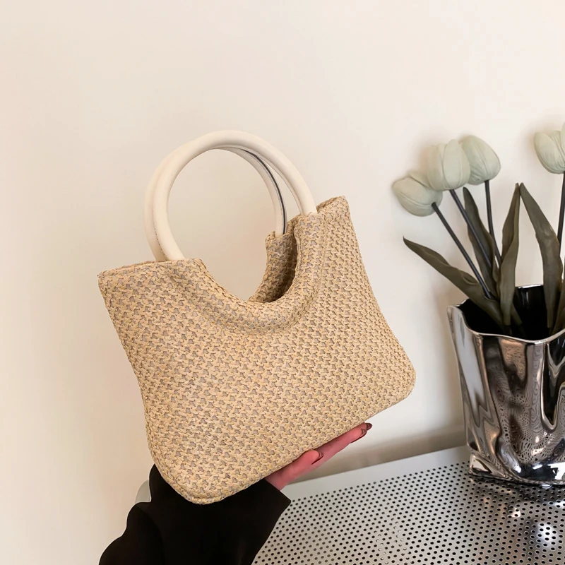 Bolsa tecida simples para mulheres, bolsa de grande capacidade, moda, nova