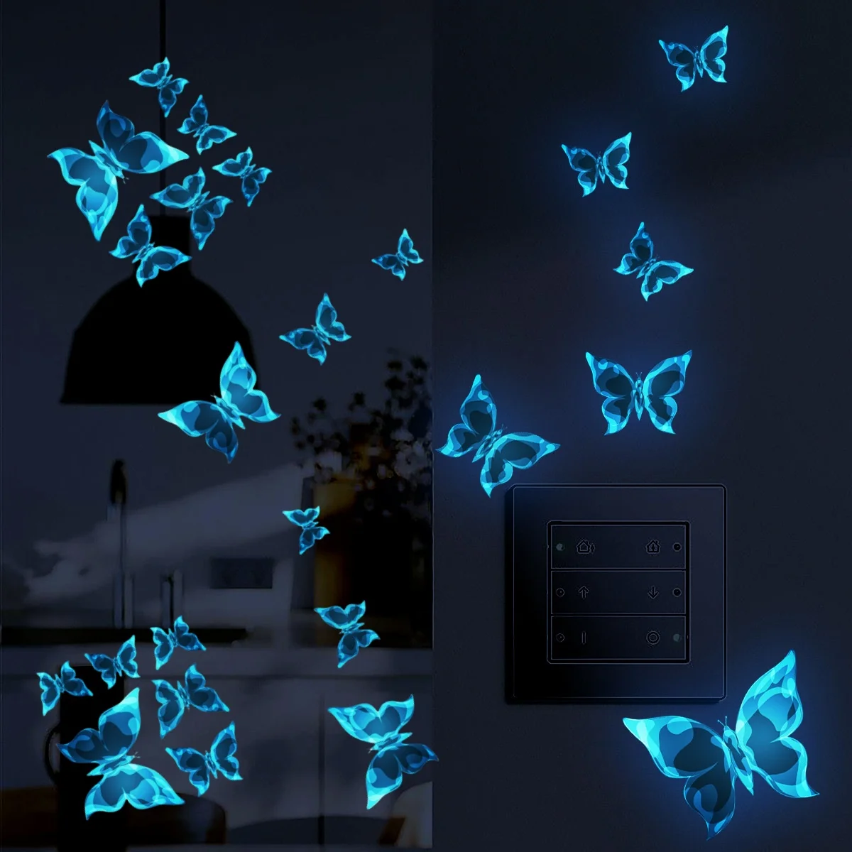 6pcs/set Blue Fluorescent Butterfly Wall Stickers Nursery Room Decoration Stickers Switch Stickers Glow Sticker for Toilet Tile