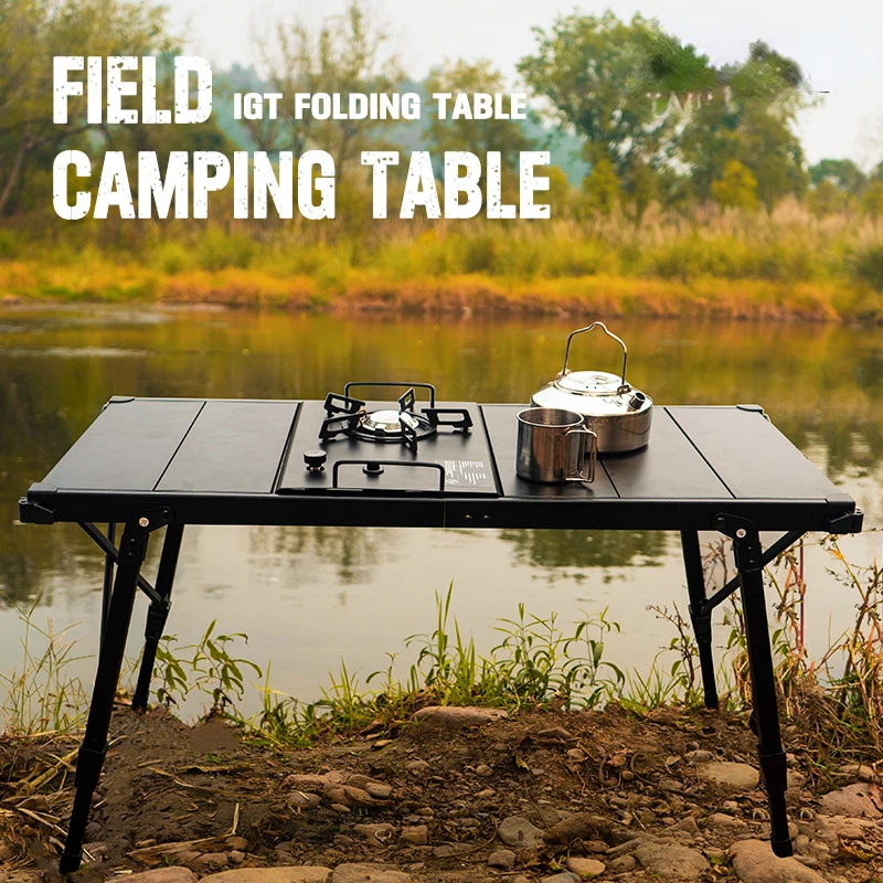 

Outdoor Aluminum Plate Table Chicken Rolls Table Camping Folding Portable Elevatable Picnic Barbecue Table IGT Mobile Kitchen