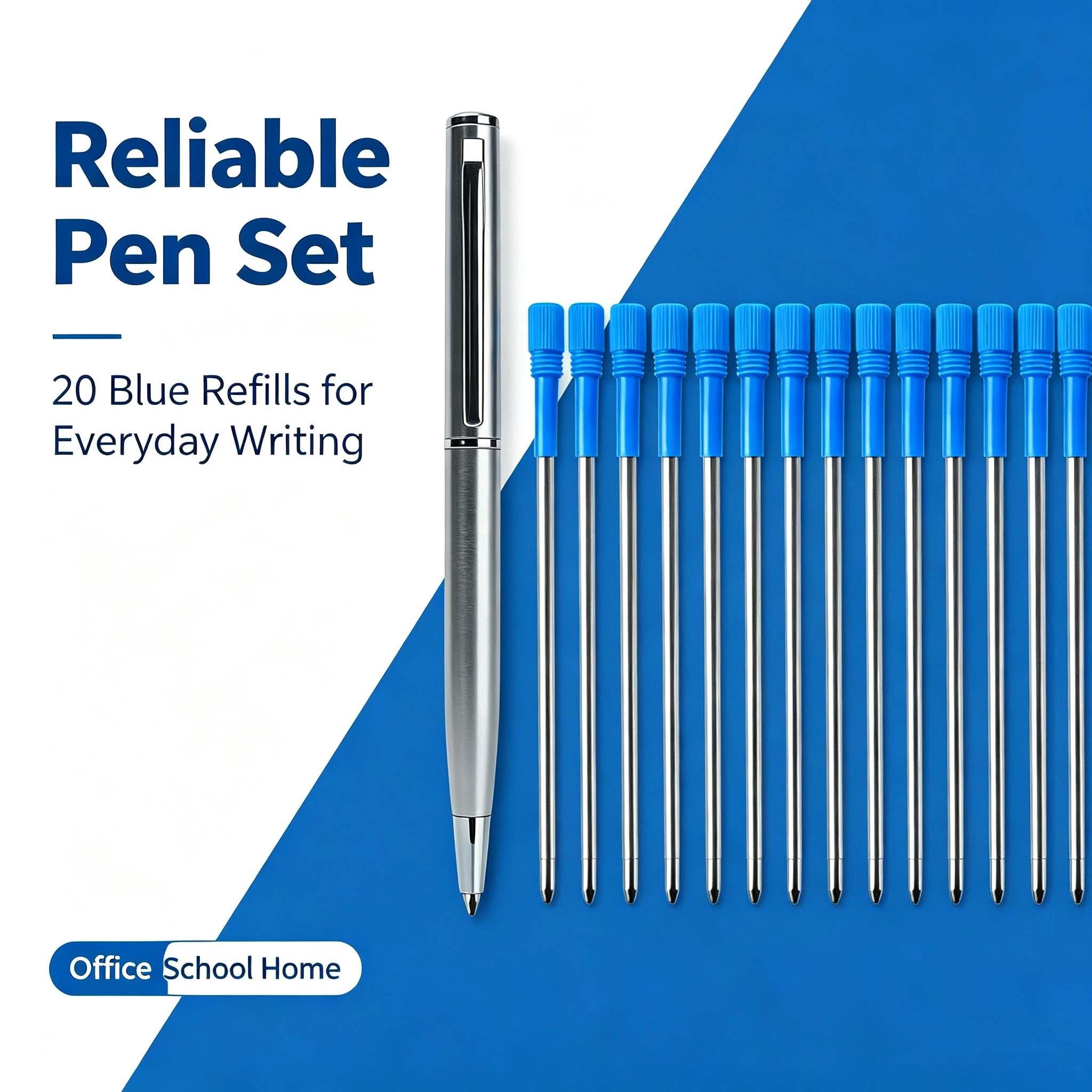 Portable Mini Pocket Metal Twist Ball Pen with 20Pcs Blue or Black Ink Replacement Refills School Home Daily Writing Stationery