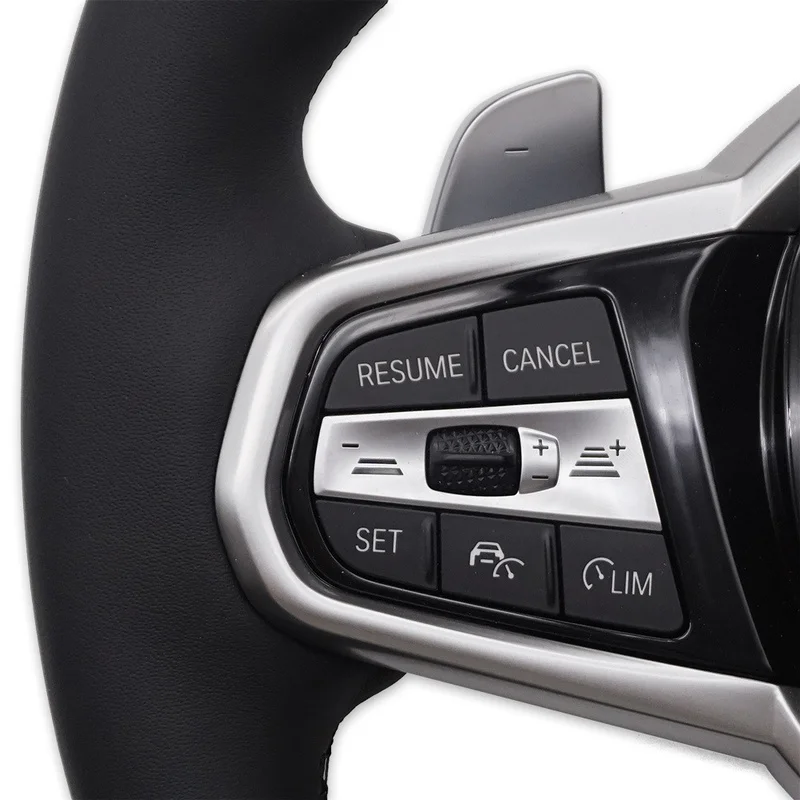 For BMW Steering Wheel Horn Cover CS Black Silver Sport Genuine Leather Black Center Mark No Paddle Decorative Cover
