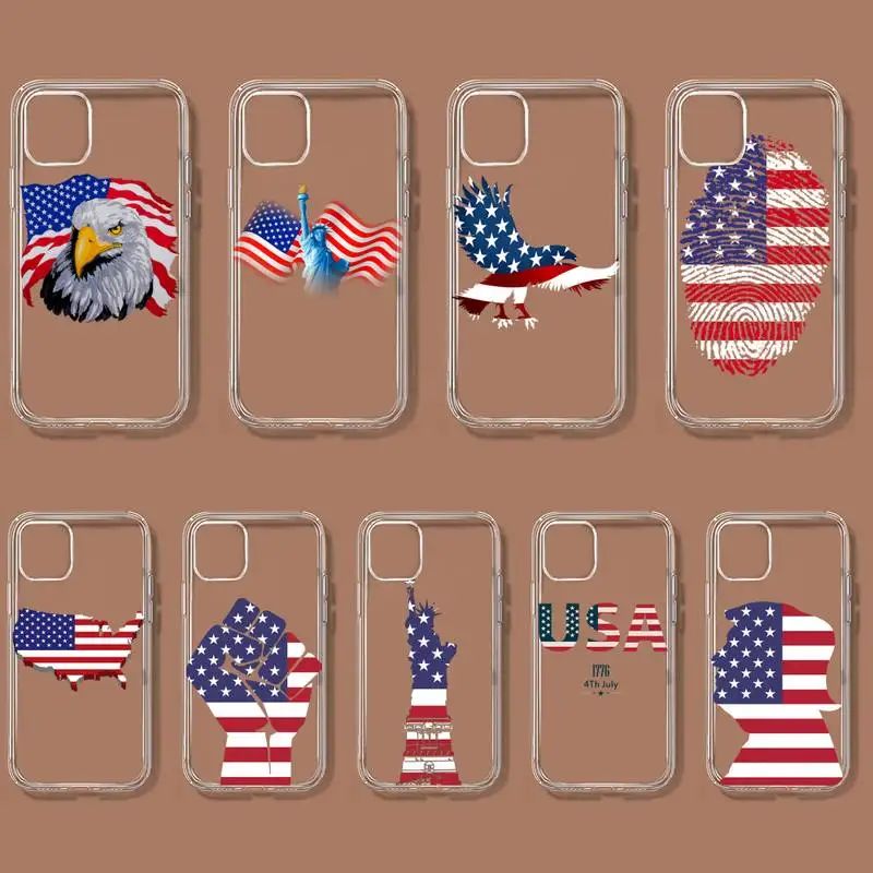 Amerika Vlag Usa Vlag Telefoon Geval Voor Iphone 11 12 Mini 13 14 Pro Xs Max X 8 7 6S Plus 5 Se Xr Transparante Shell