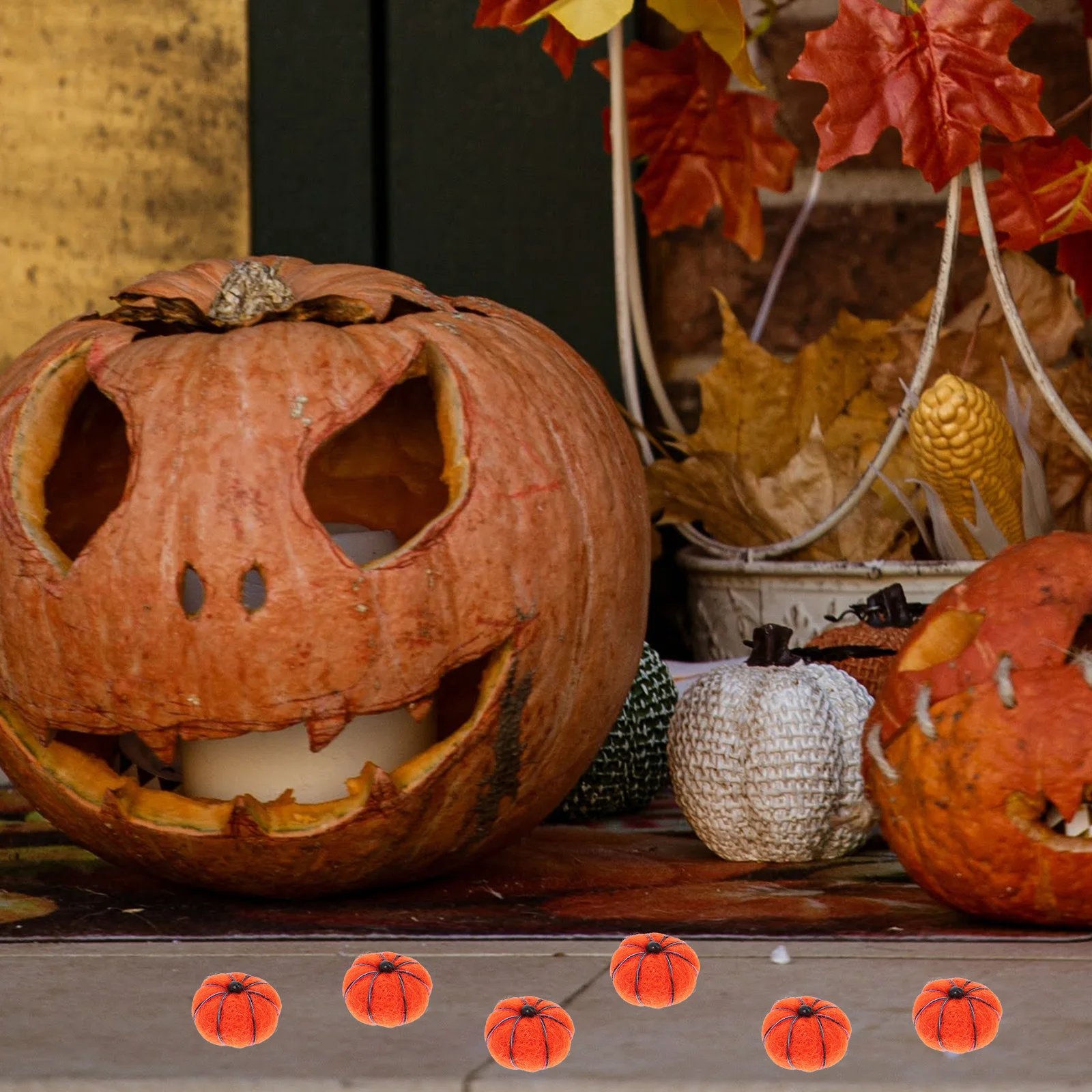 

12 Pcs Manual Wool Felt Pumpkin Pendant Mini Pumpkins Halloween Decor Ornaments
